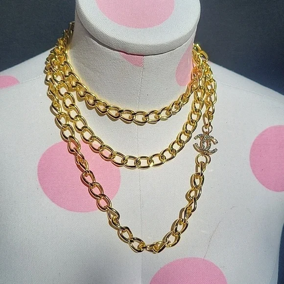 Chanel Vintage Gold Chain Extra Long Rhinestone CC Layering Necklace 03S - Picture 6 of 12